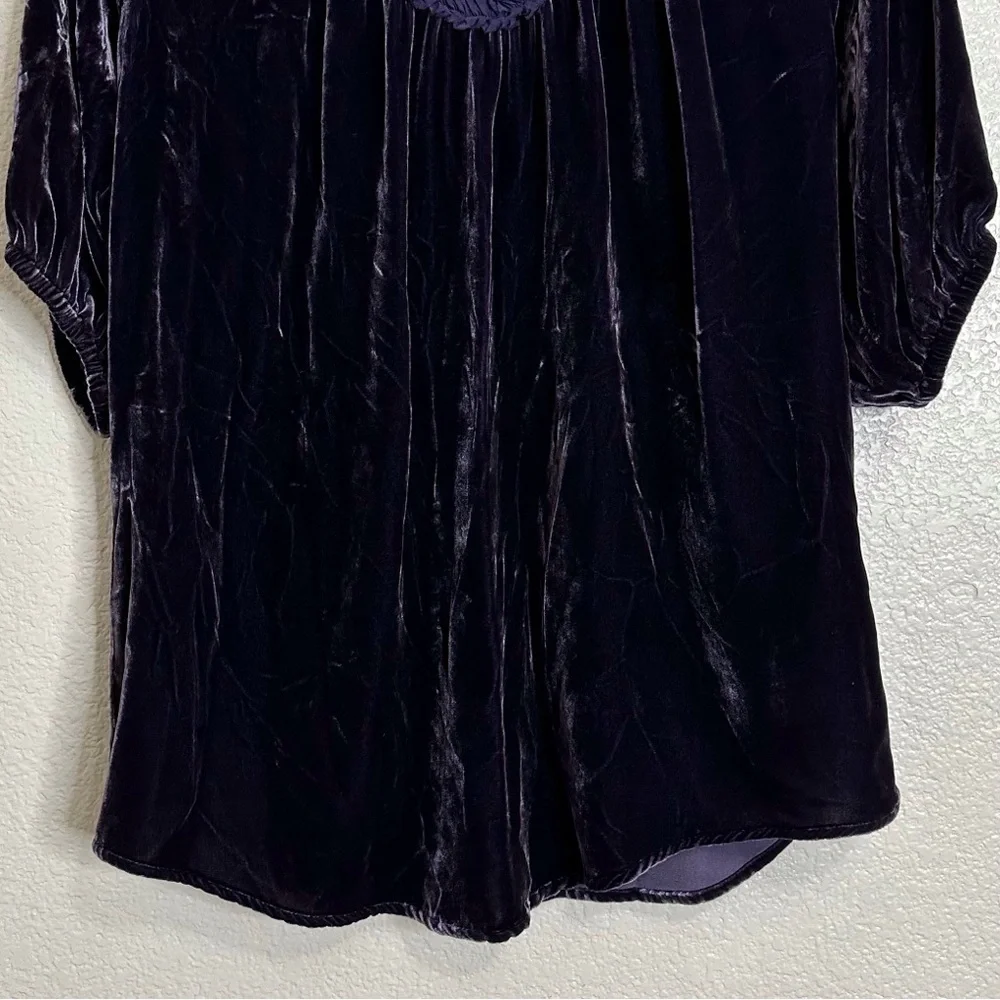 Sundance Silk Blend Velvet Deep Purple Balloon Sleeves Tunic Top, Sz Medium